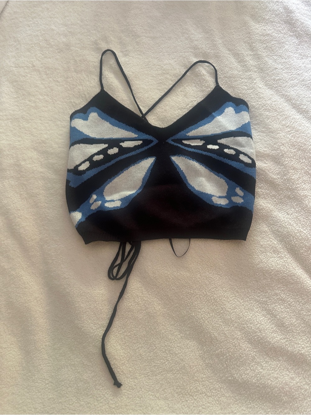 Butterfly Knit Cropped Tank Top - Black & Blue